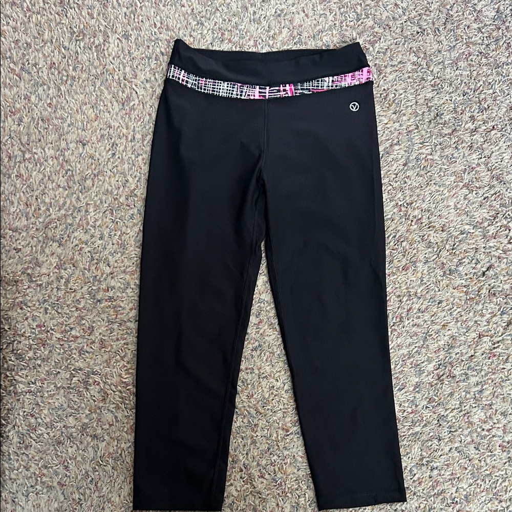 VOGO Athletica Black Cropped Pants with Pink Accents
